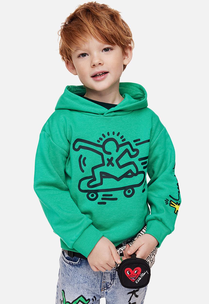 H&M - Printed hoodie - green/keith haring