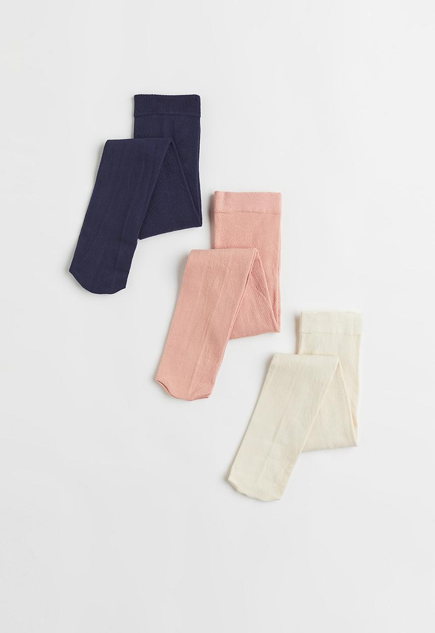 H&M - 3-pack fine-knit tights - navy blue/pink/light beige