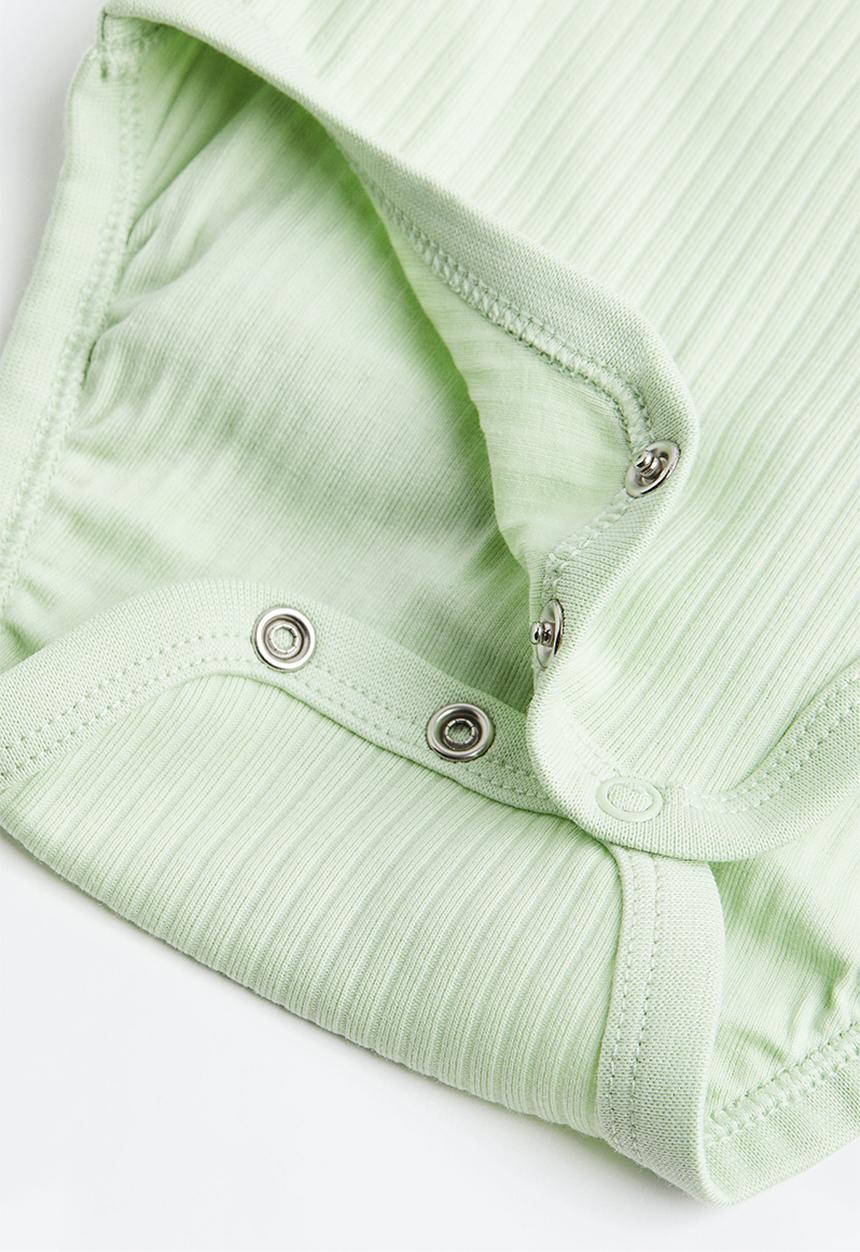 H&M - 3-Pack ribbed bodysuits - light green/white