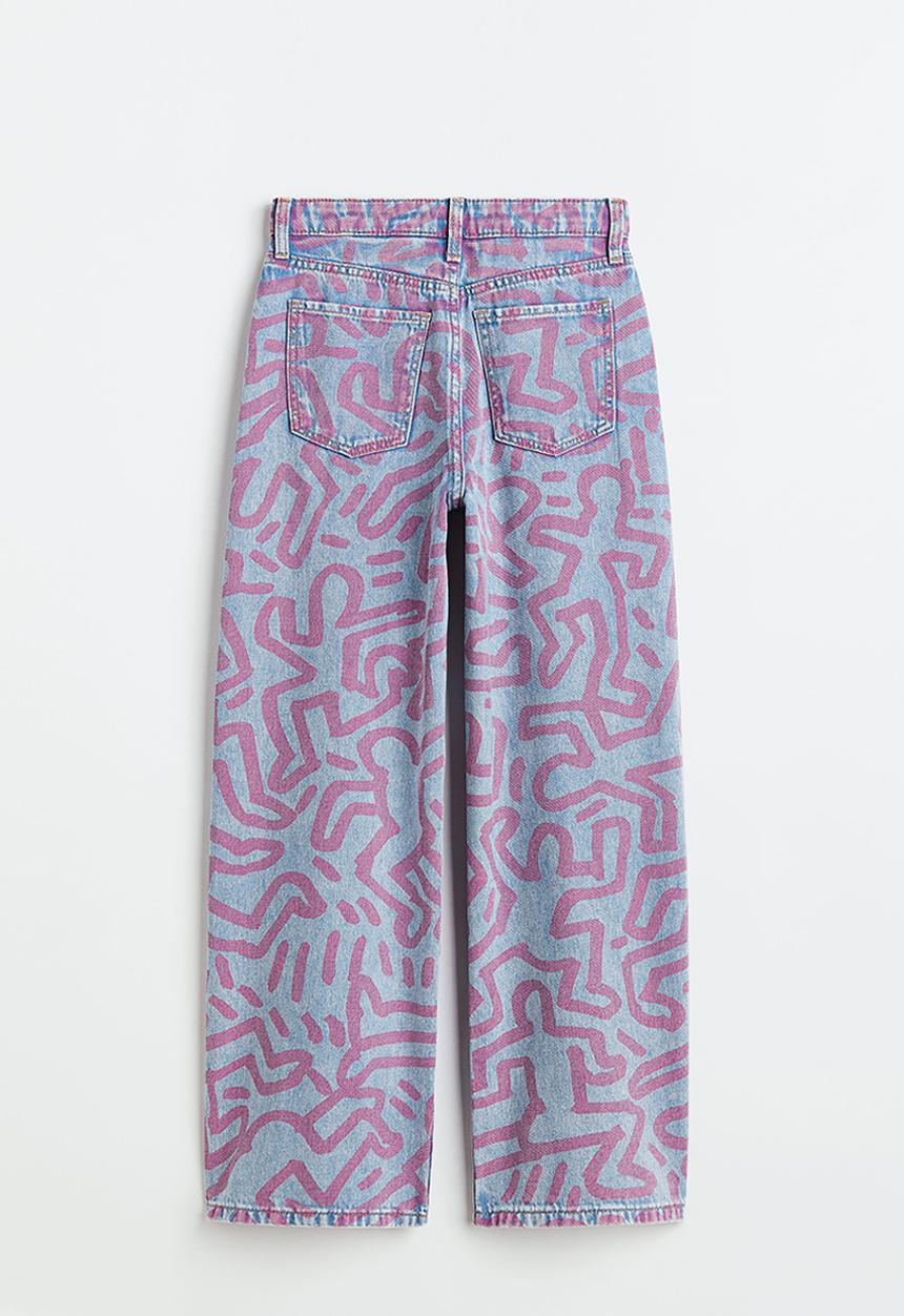 H&M - Wide fit high jeans - light denim blue/keith haring