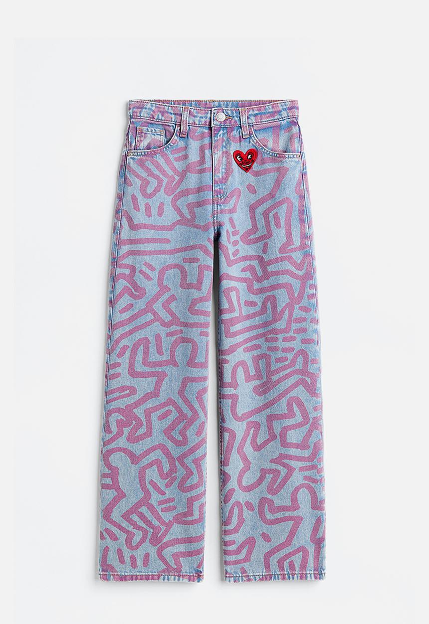 H&M - Wide fit high jeans - light denim blue/keith haring