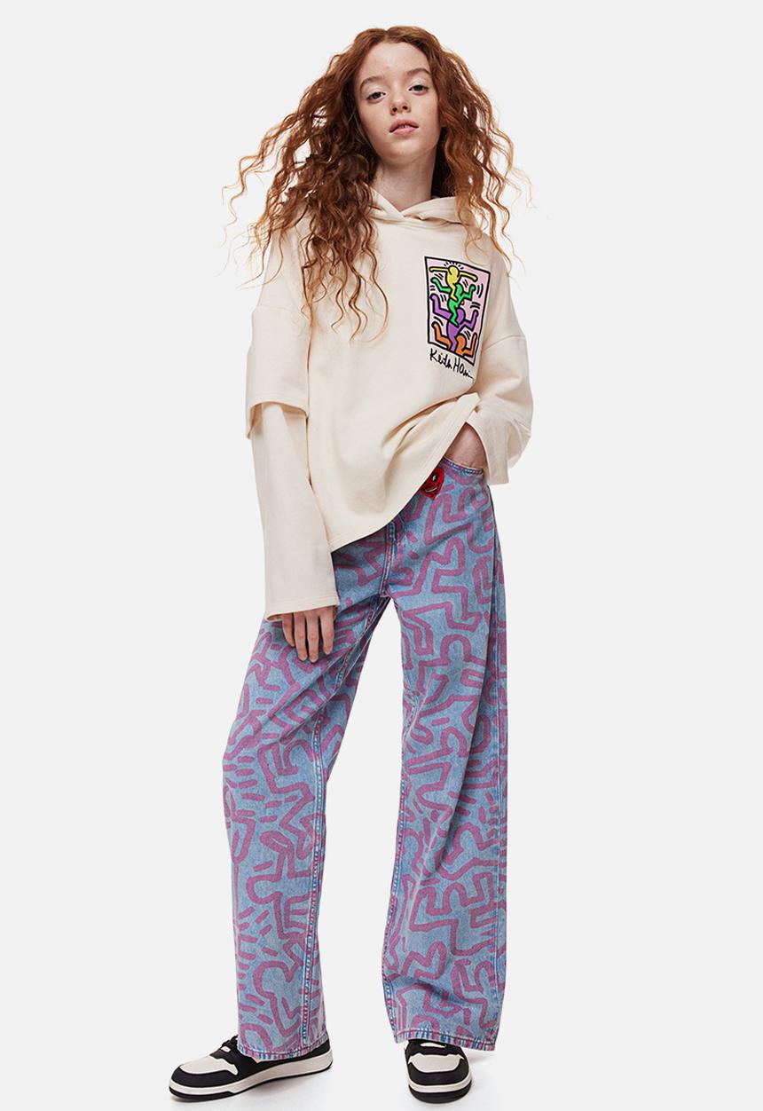 H&M - Wide fit high jeans - light denim blue/keith haring
