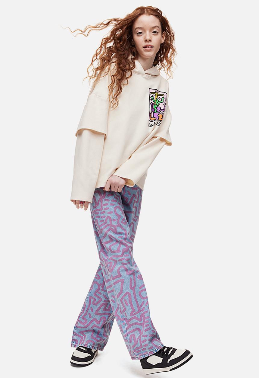 H&M - Wide fit high jeans - light denim blue/keith haring