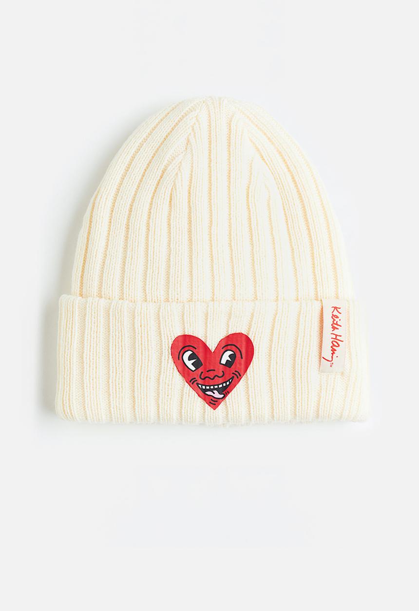 H&M - Rib-knit hat - cream/keith haring 