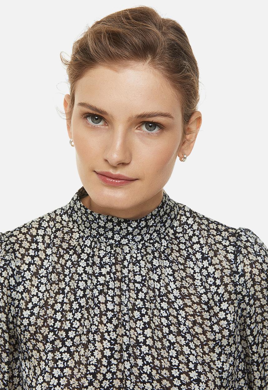 H&M - Stand-up collar satin blouse - black,multi
