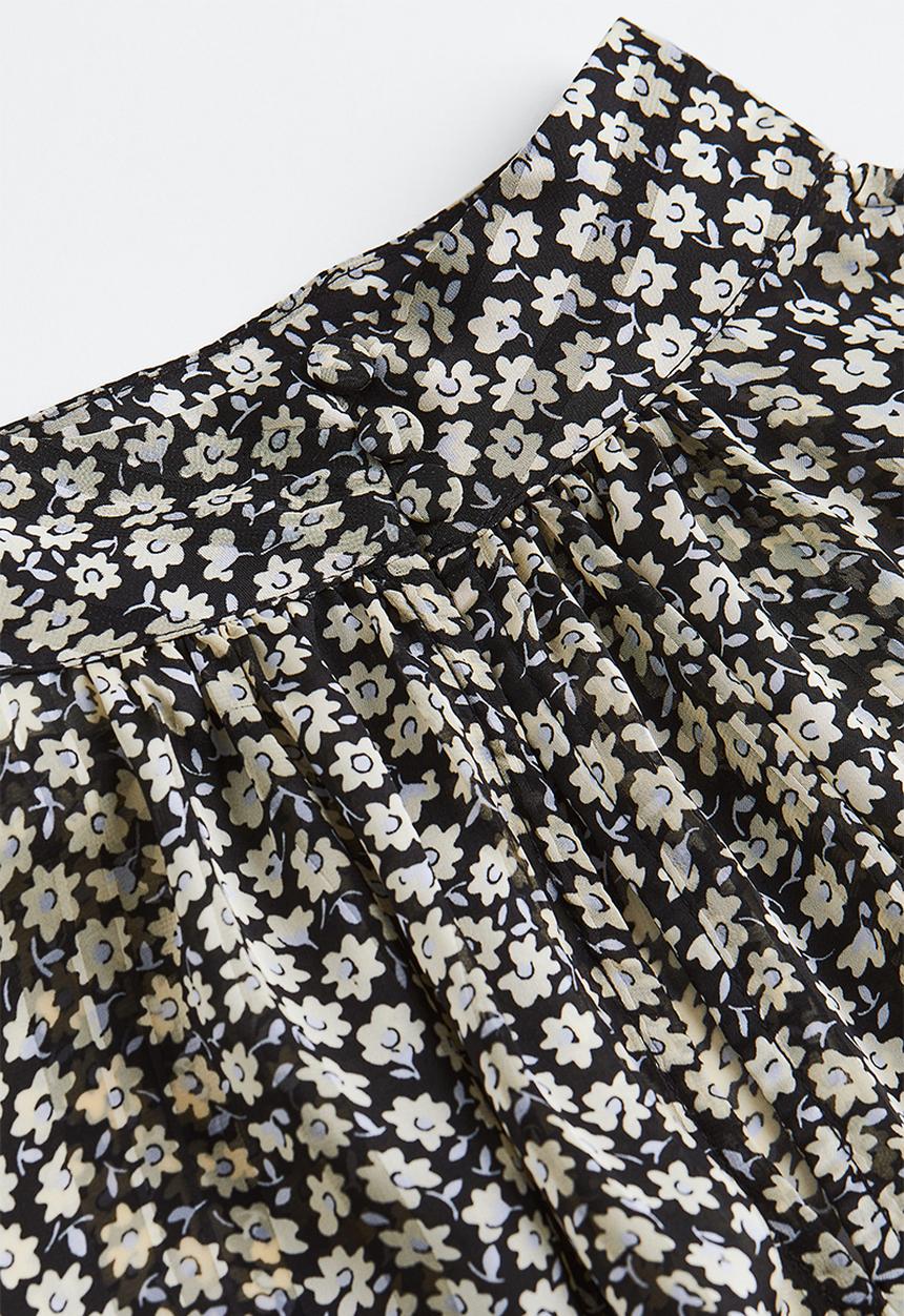 H&M - Stand-up collar satin blouse - black,multi