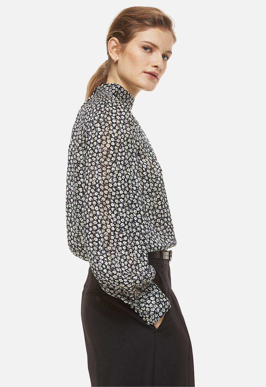 H&M - Stand-up collar satin blouse - black,multi