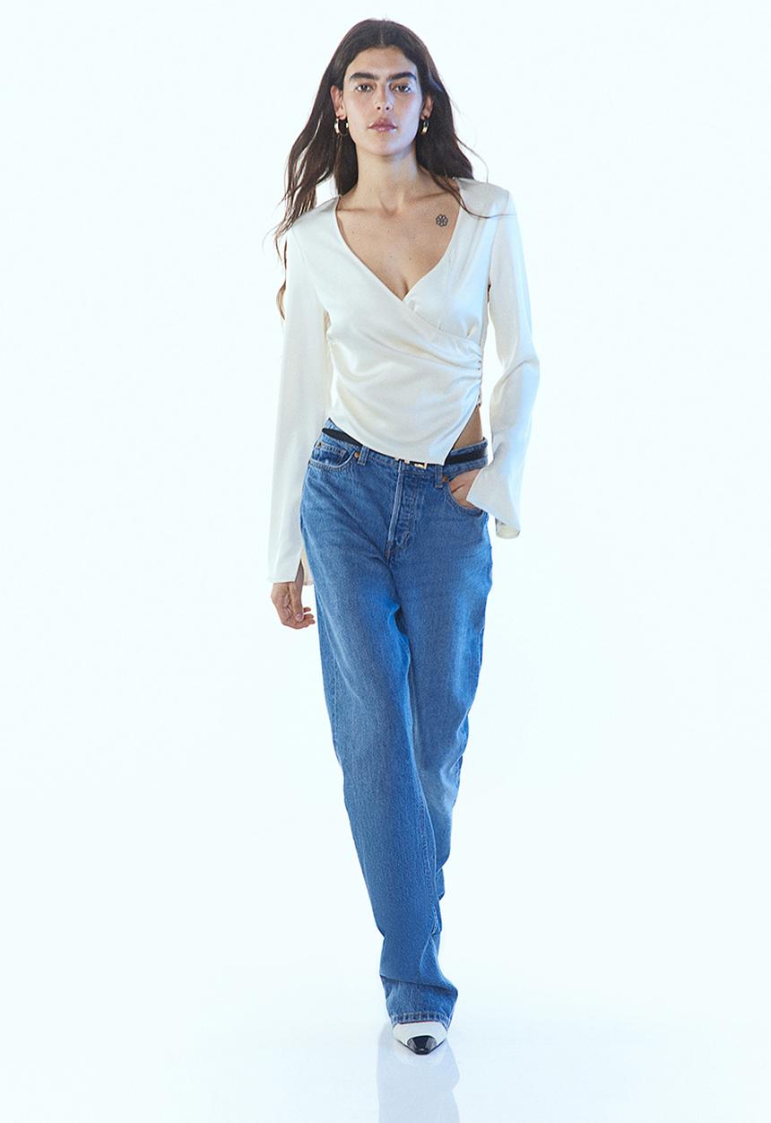 H&M - Satin wrap blouse - white