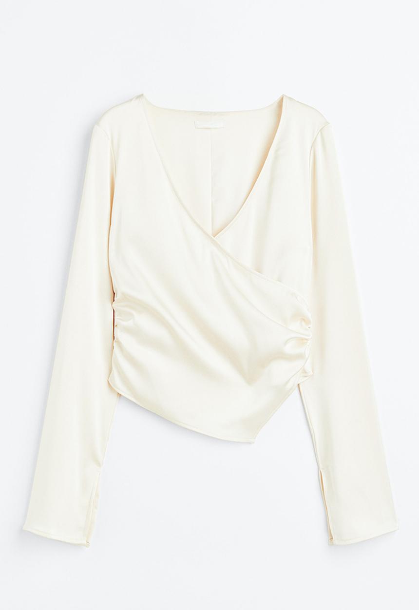 H&M - Satin wrap blouse - white