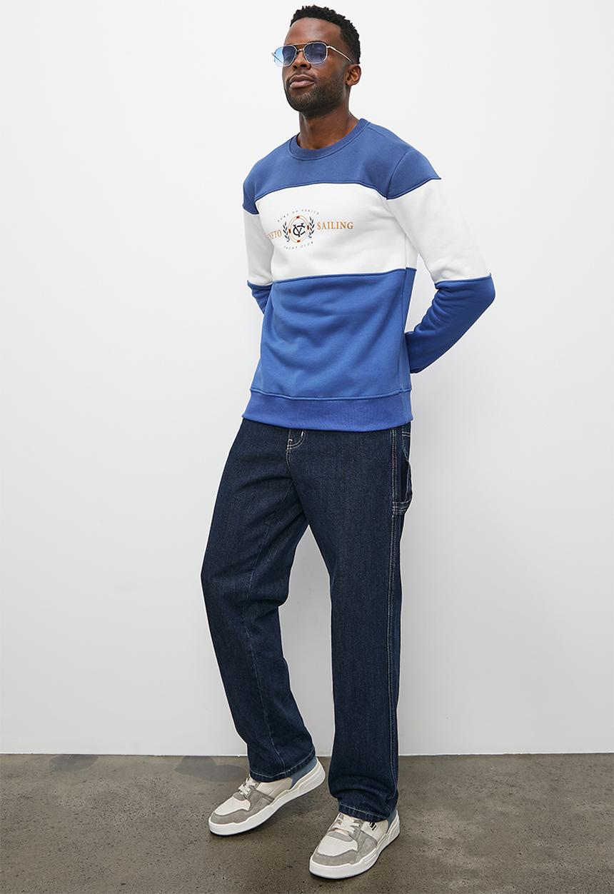 Superbalist - Colourblock crew sweat top - cobalt & white