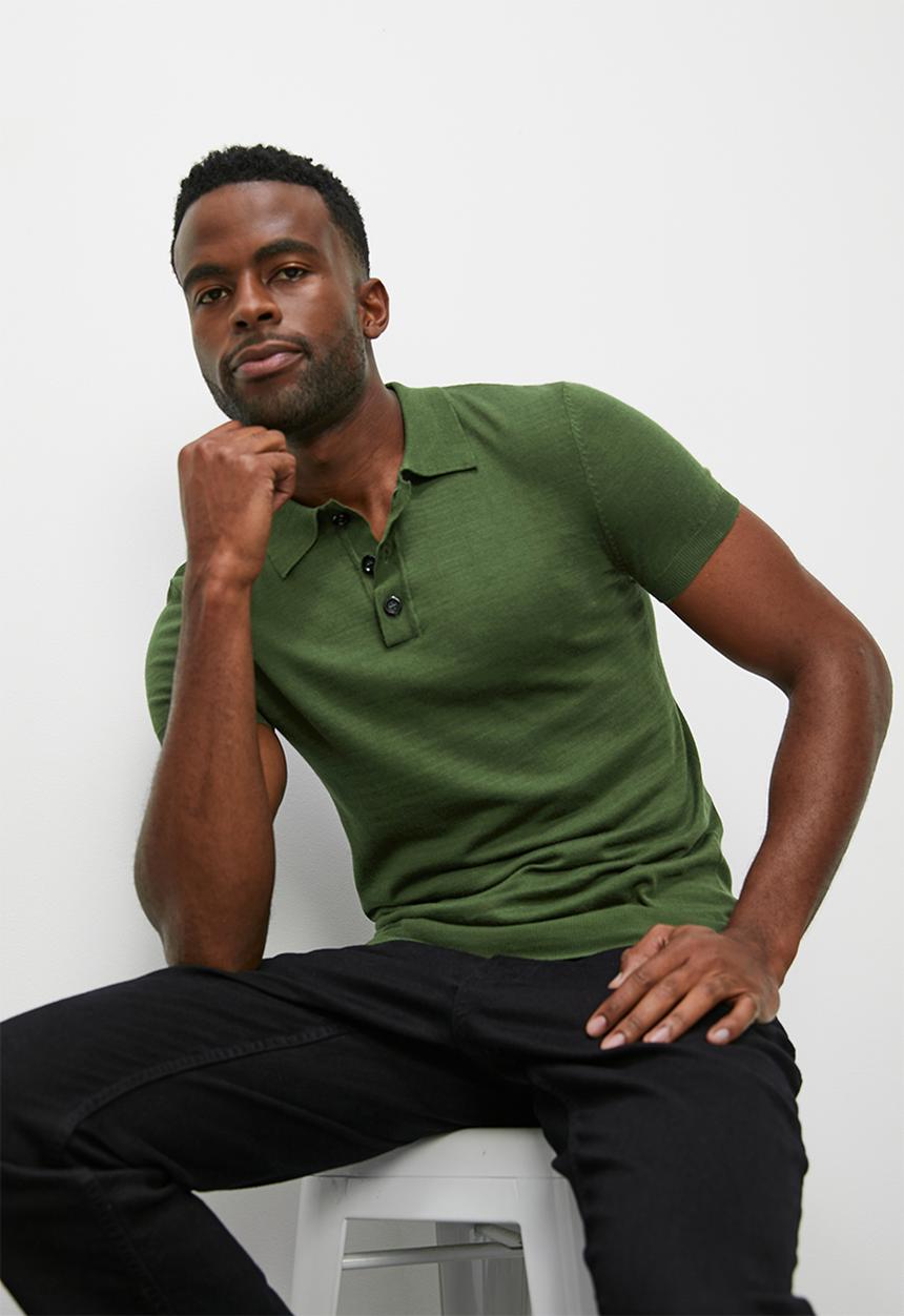 Superbalist - Slim fit short sleeve knit golfer - olive
