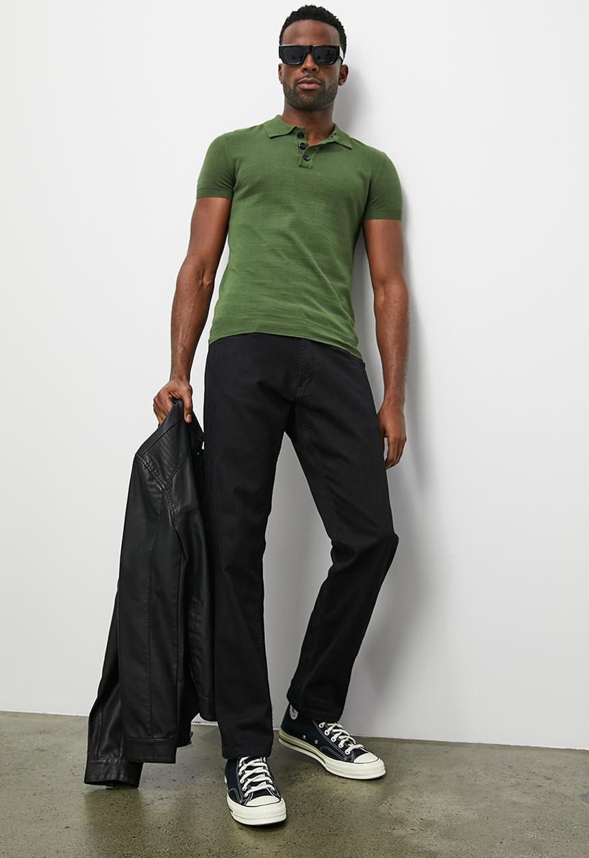 Superbalist - Slim fit short sleeve knit golfer - olive