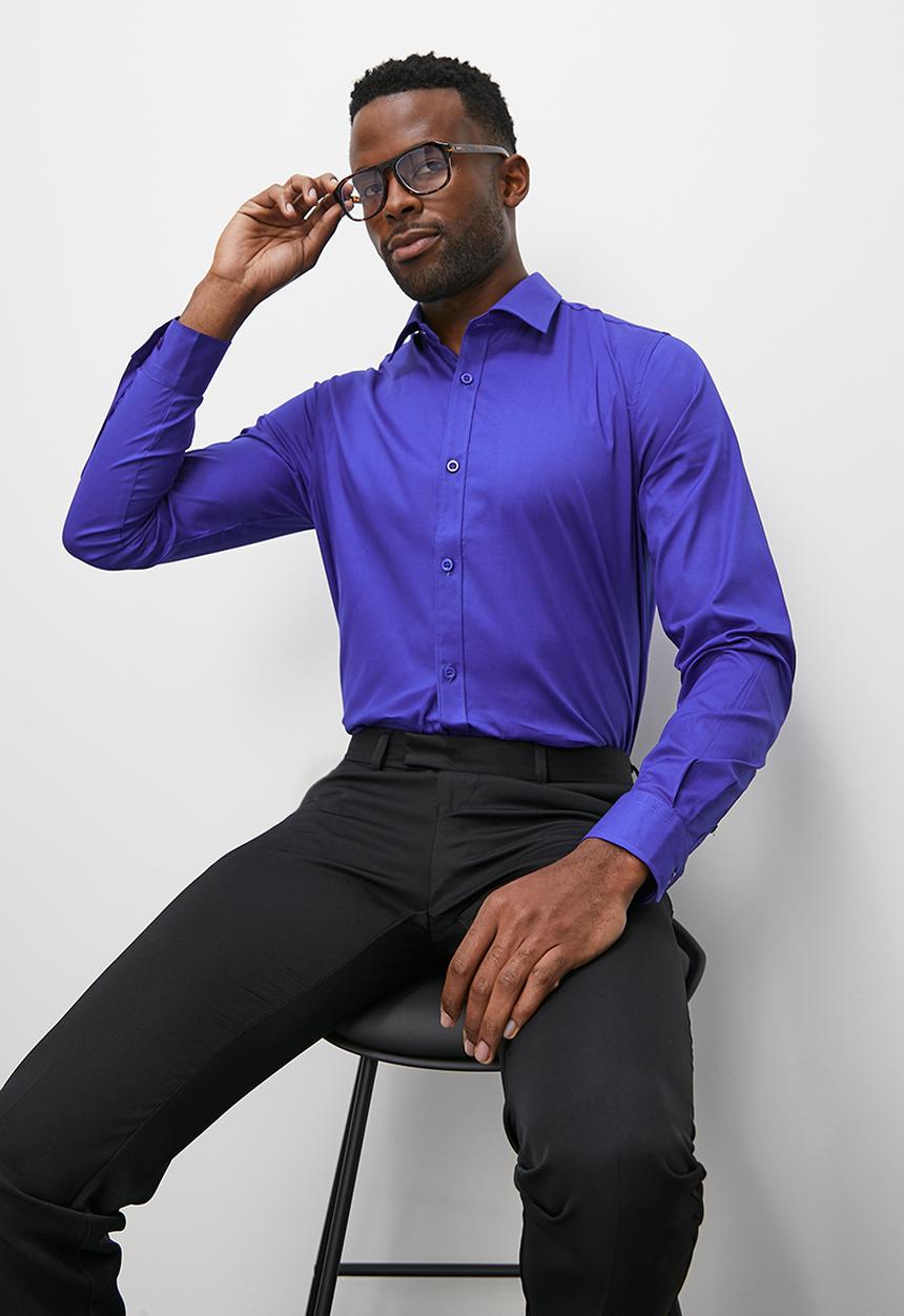 Superbalist - Slim fit long sleeve cotton stretch shirt - royal blue