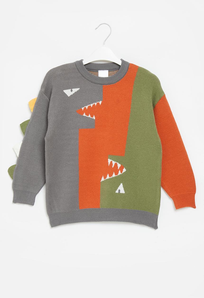 Pop Candy - Boys dino jersey - grey / orange / green