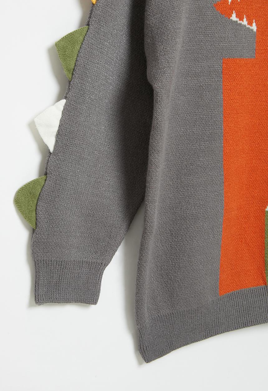 Pop Candy - Boys dino jersey - grey / orange / green