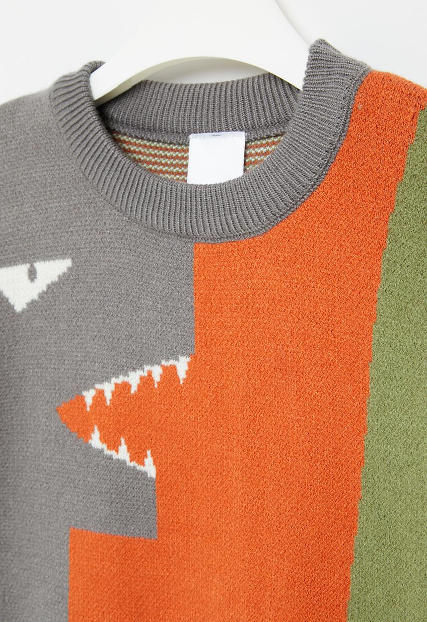 Pop Candy - Boys dino jersey - grey / orange / green