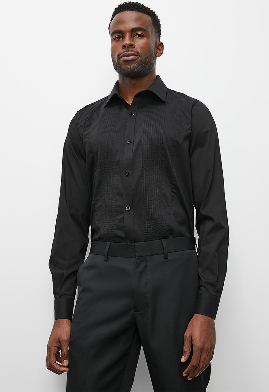 Superbalist - Tuxedo long sleeve slim fit shirt - black