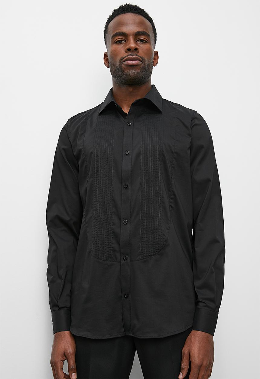 Superbalist - Tuxedo long sleeve slim fit shirt - black