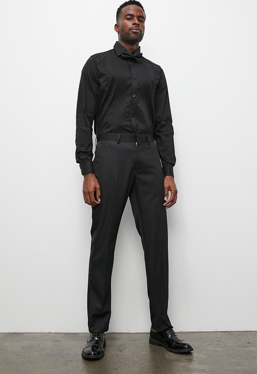 Superbalist - Tuxedo long sleeve slim fit shirt - black