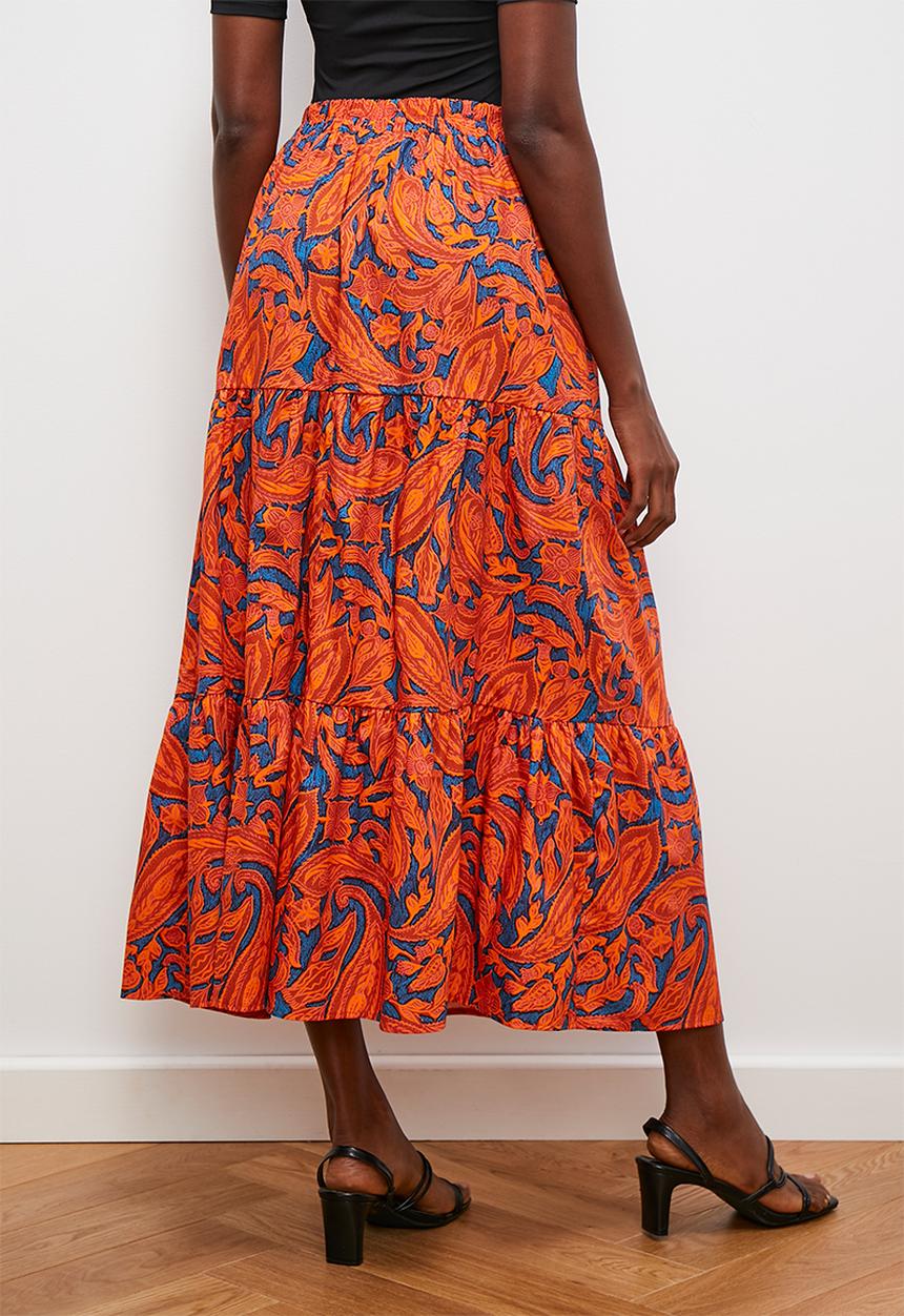 edit - Tiered poplin skirt - orange & blue