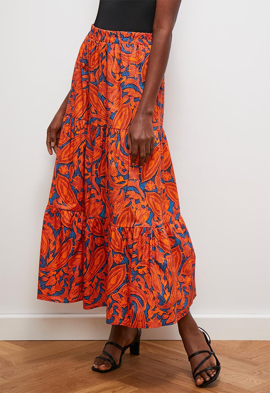 edit - Tiered poplin skirt - orange & blue