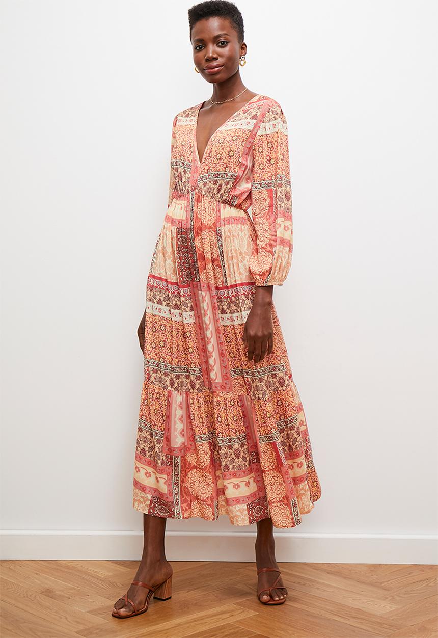 edit - Empire balloon sleeve midi dress - multi
