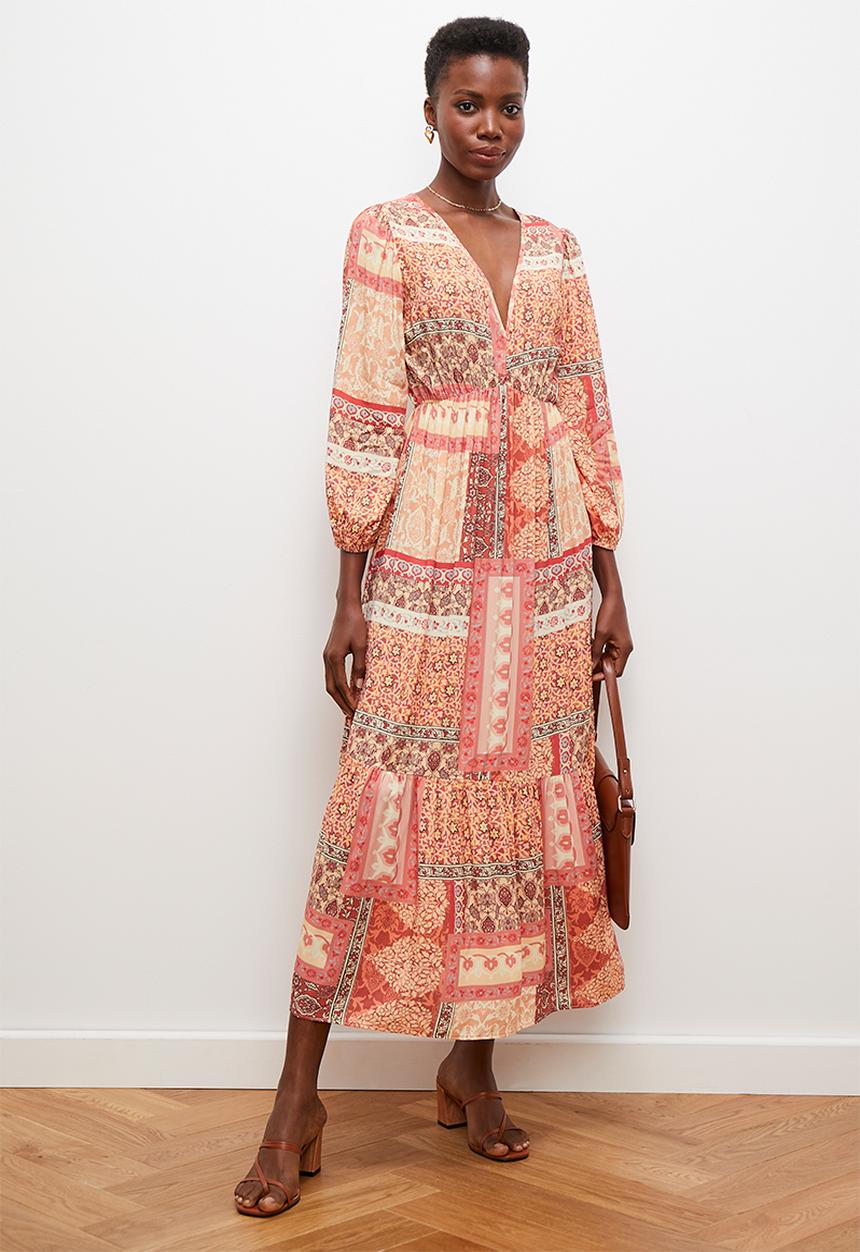 edit - Empire balloon sleeve midi dress - multi