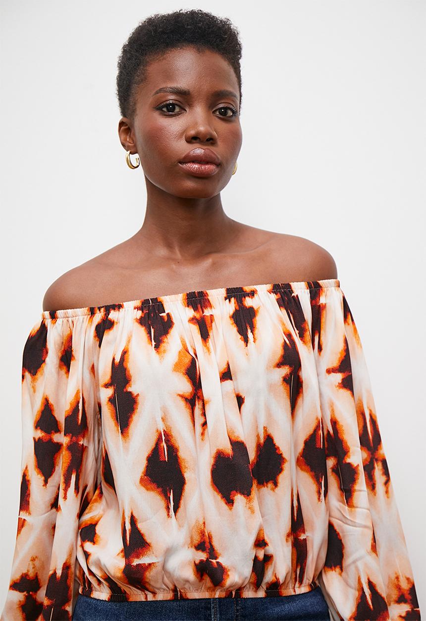 edit - Off the shoulder peasant blouse - diamond ikat