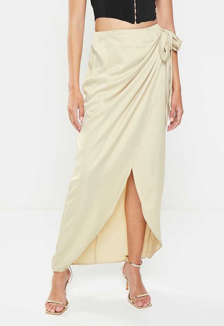 NA-KD - Wrap maxi skirt - champagne