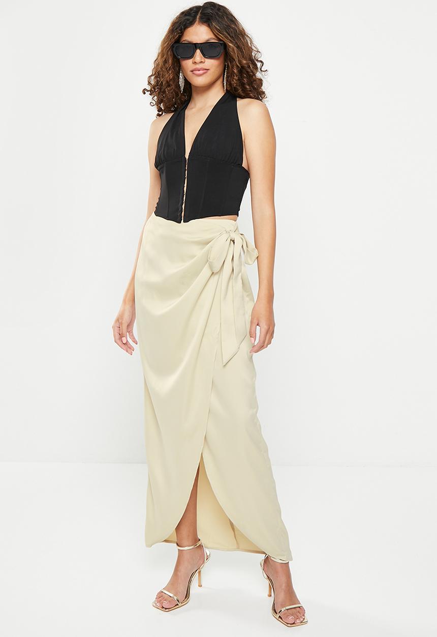 NA-KD - Wrap maxi skirt - champagne