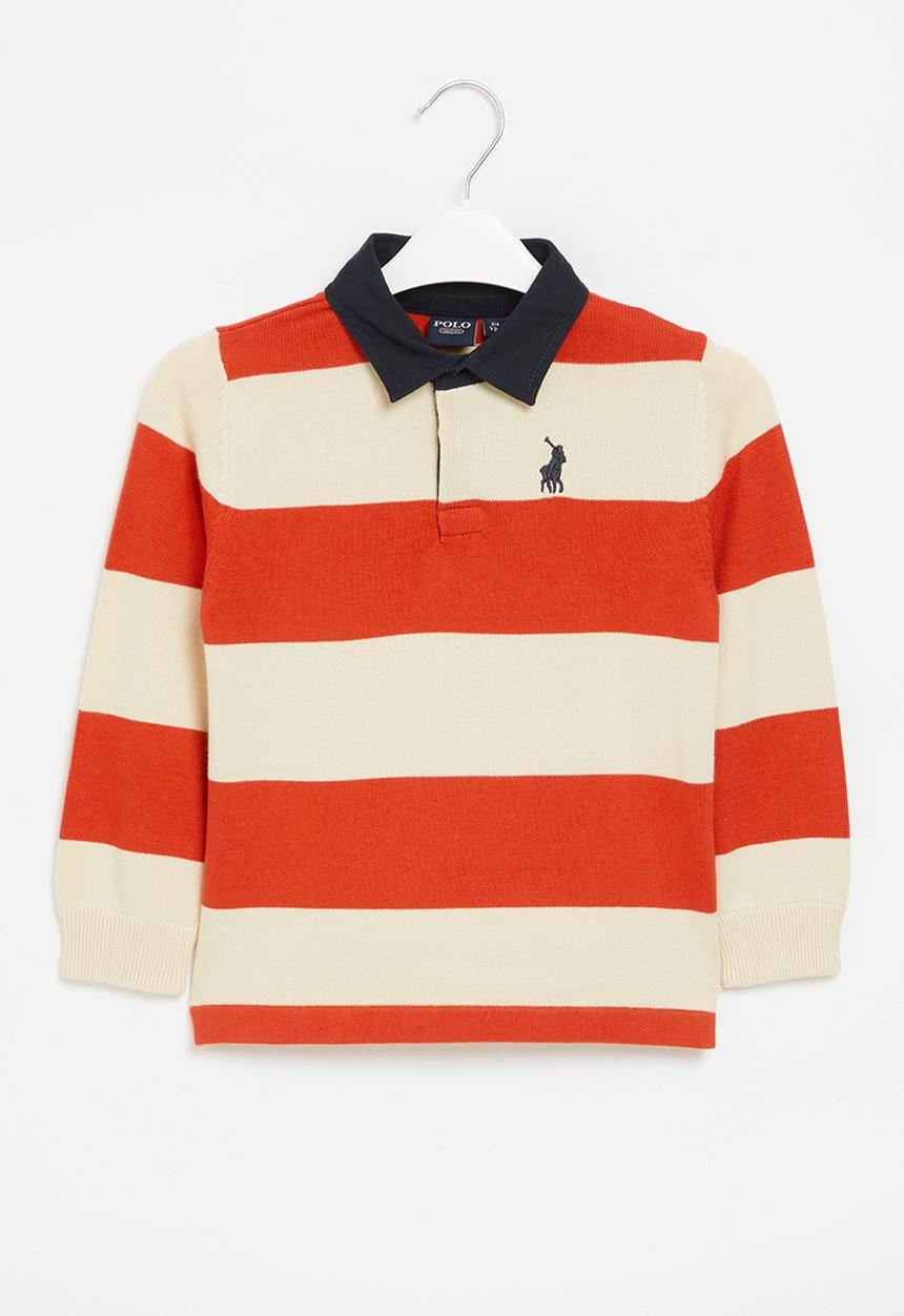 POLO - Boys connor long sleeve knitted stripe golfer - sunset