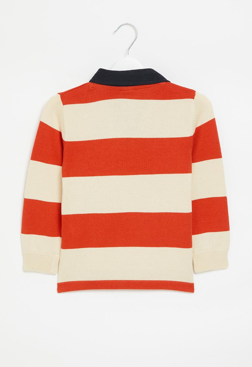 POLO - Boys connor long sleeve knitted stripe golfer - sunset