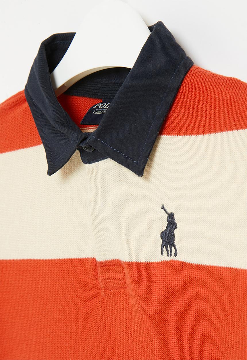 POLO - Boys connor long sleeve knitted stripe golfer - sunset