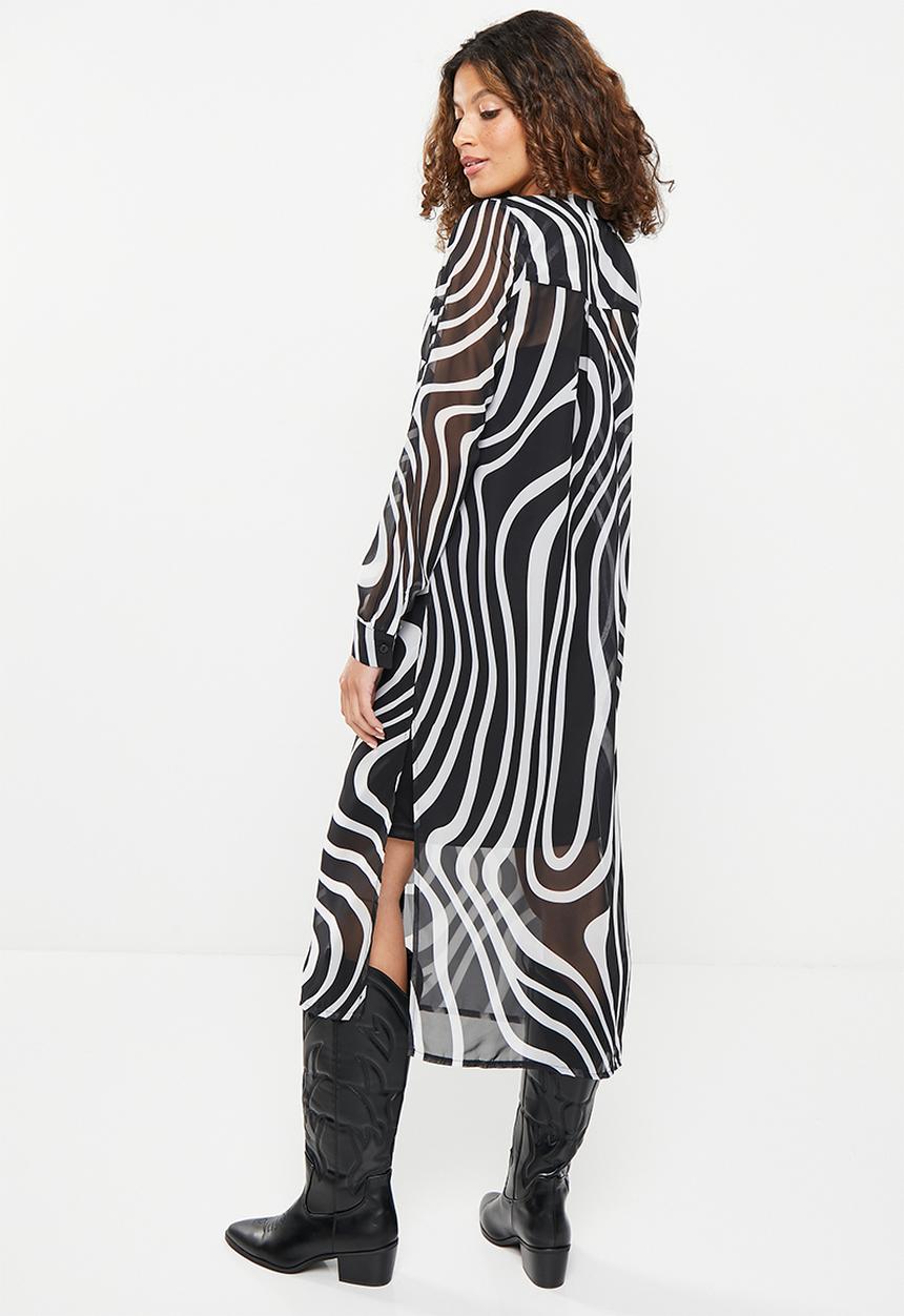 Me&B - Button up mandarin collar dress with cami - black/white