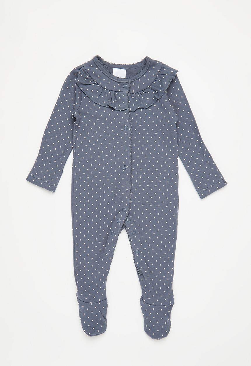 Pop Candy - Baby romper with frill neck - navy and white