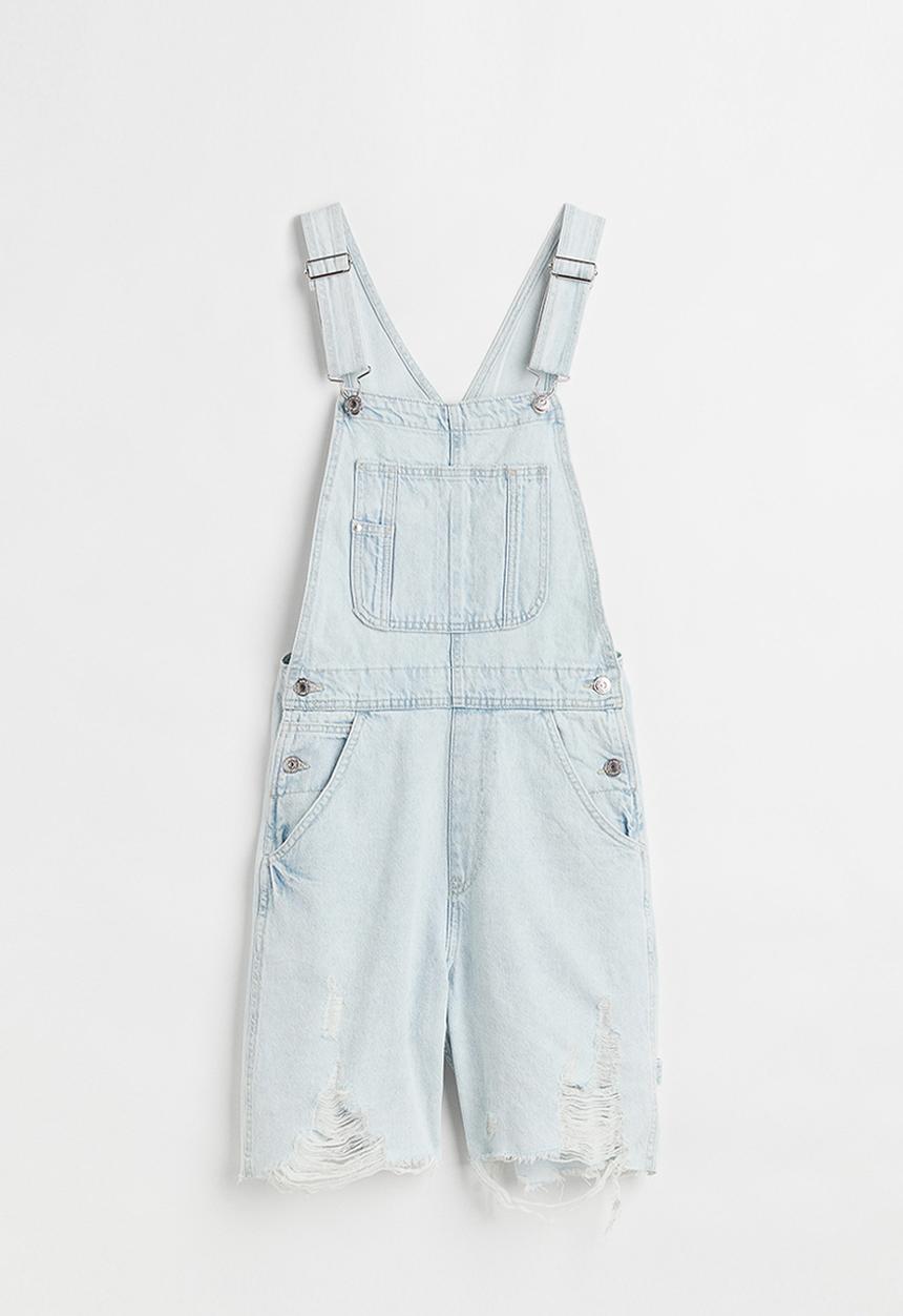 H&M - Denim dungaree shorts - light denim blue