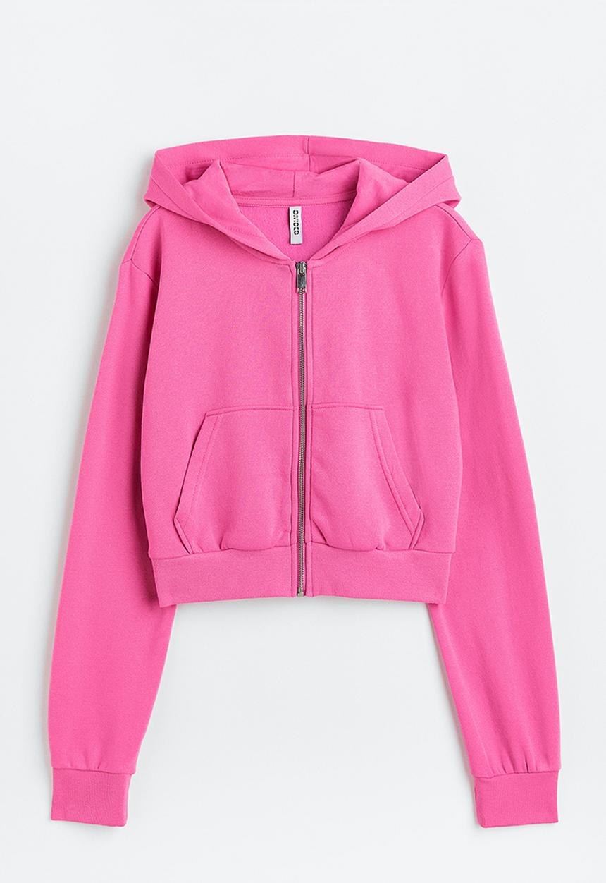 H&M - Cropped zip-through hoodie - cerise 