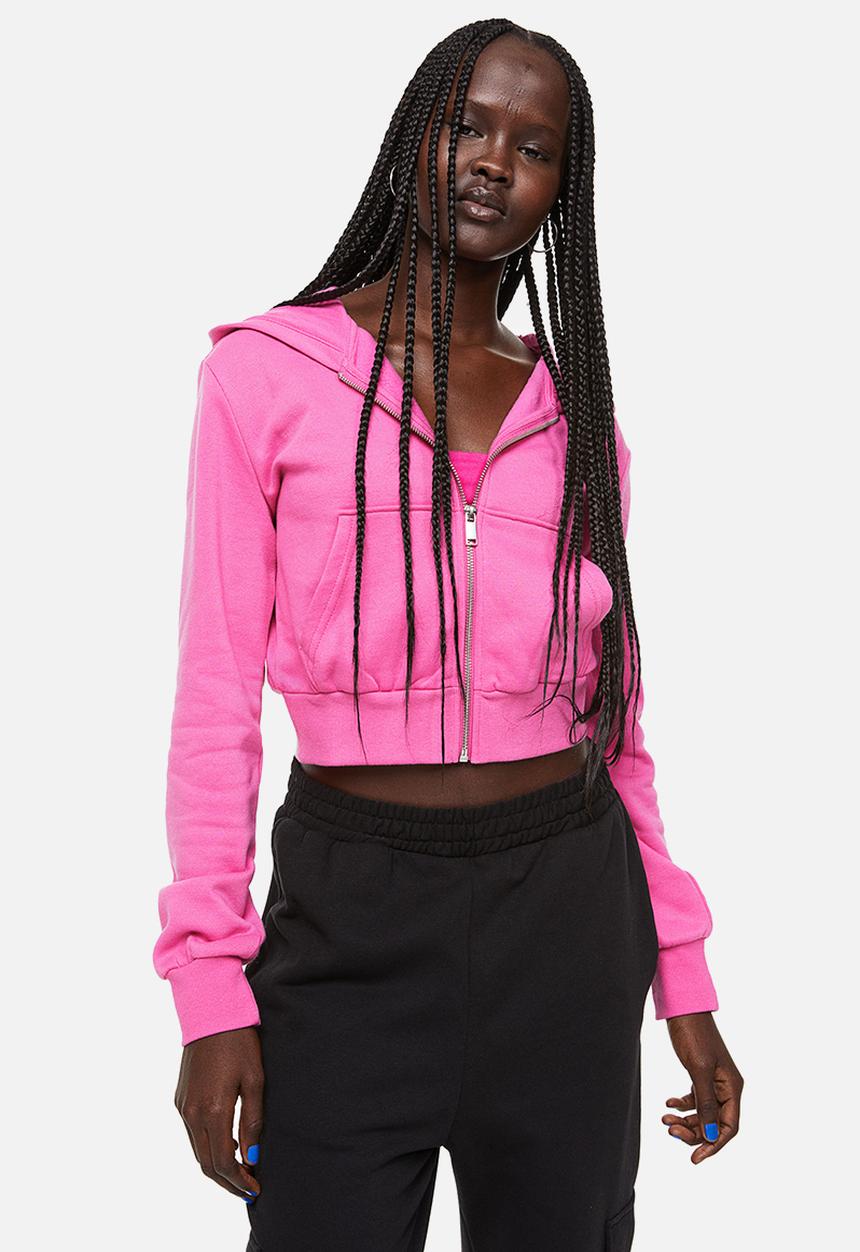 H&M - Cropped zip-through hoodie - cerise 