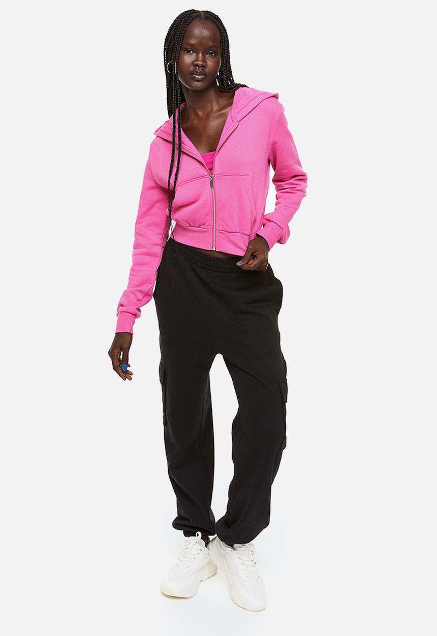 H&M - Cropped zip-through hoodie - cerise 