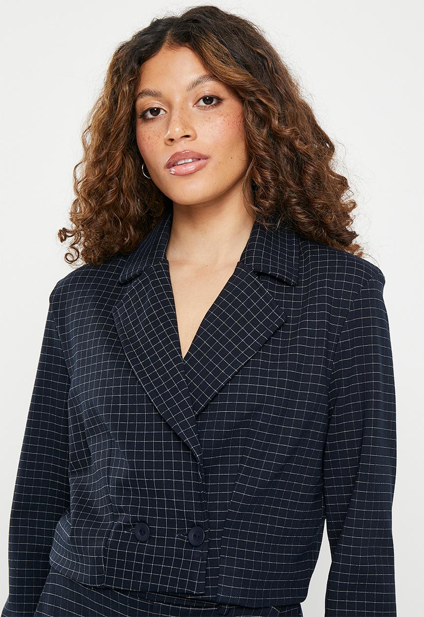 Me&B - Ponti cropped blazer - navy check