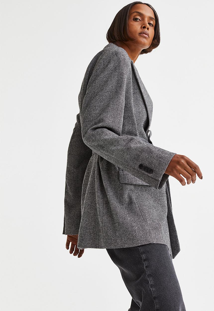 H&M - Long double-breasted blazer - black marl 