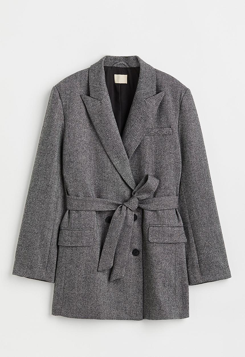 H&M - Long double-breasted blazer - black marl 