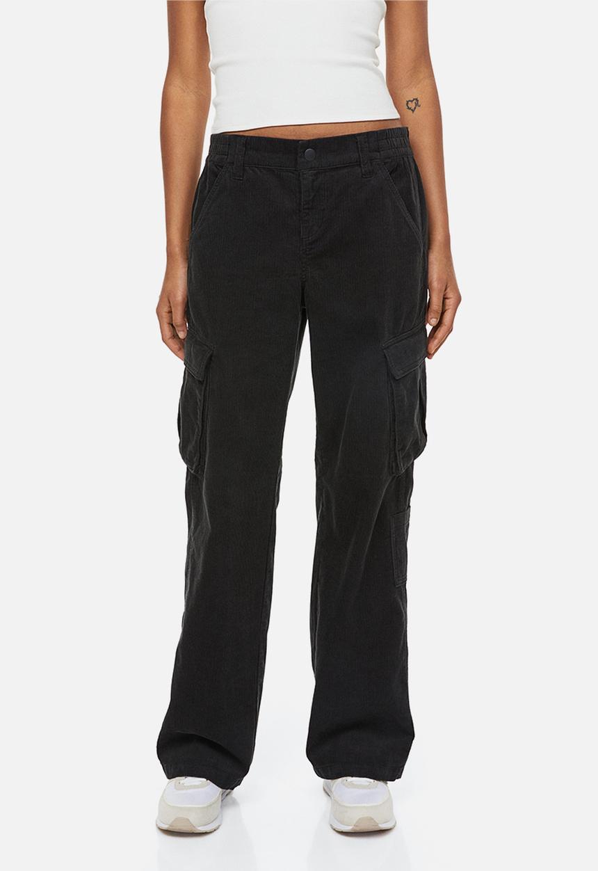 H&M - Corduroy cargo trousers - black
