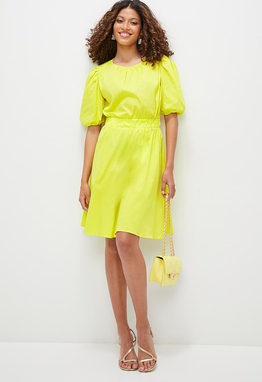 MILLA - Puff sleeve fit & flare mini dress - lemon verbena
