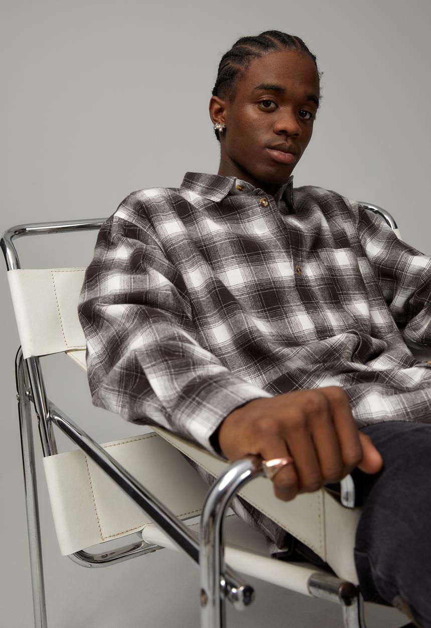 Factorie - Check Shirt - licorice white check
