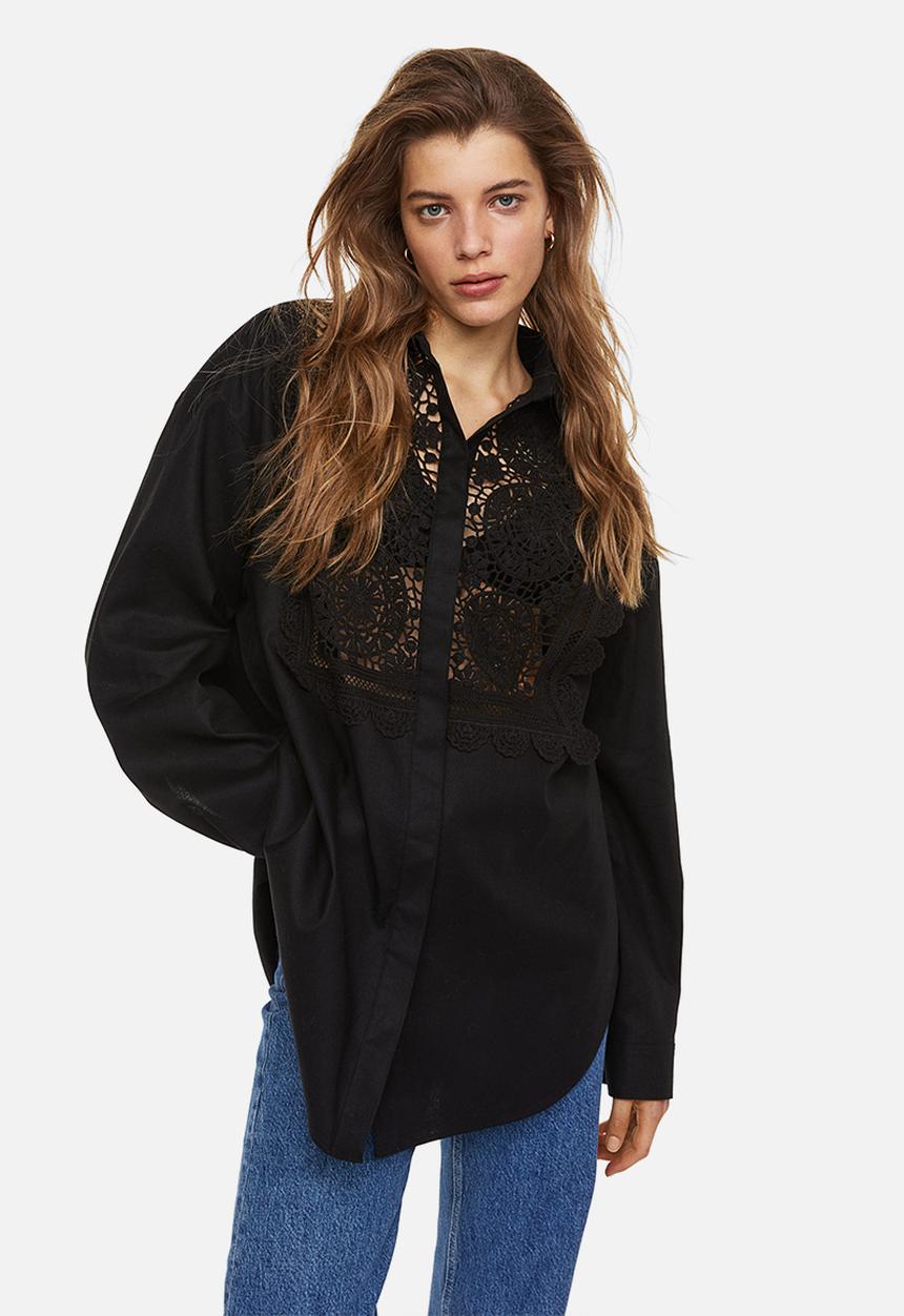 H&M - Lace-detail shirt - black