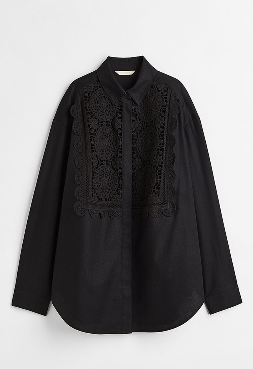 H&M - Lace-detail shirt - black