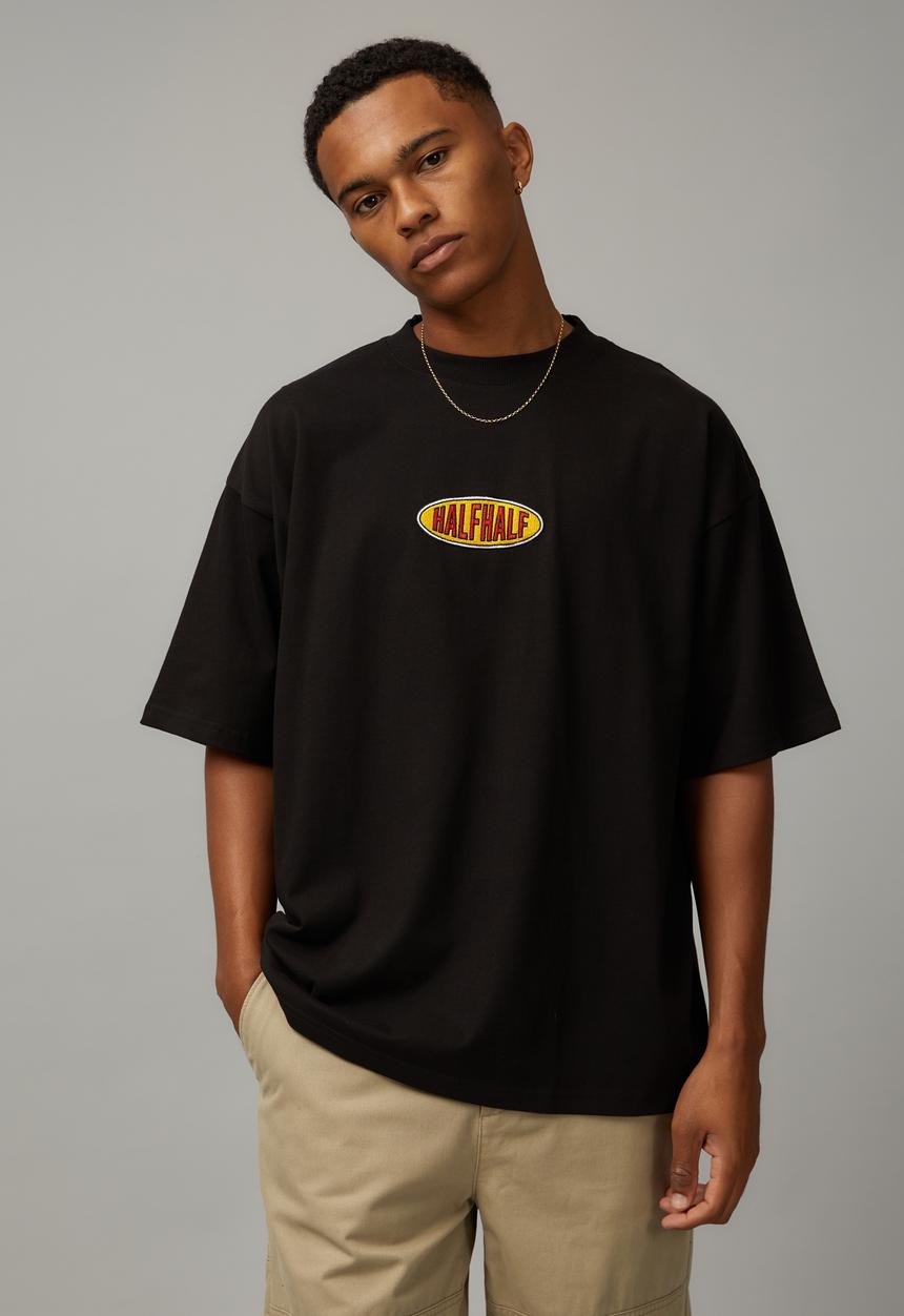 Factorie - Heavy weight box fit graphic T-shirt - black/half half