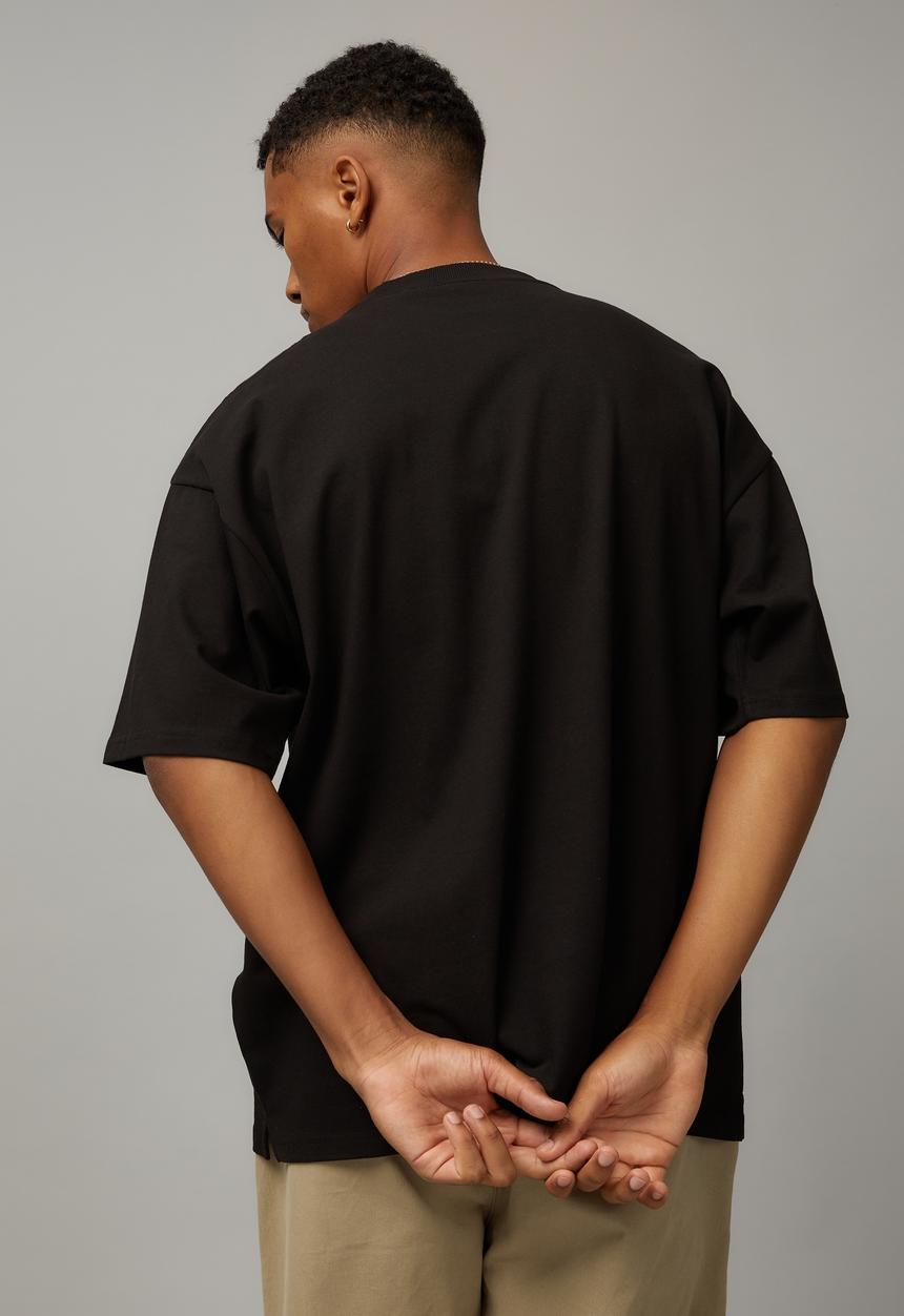 Factorie - Heavy weight box fit graphic T-shirt - black/half half