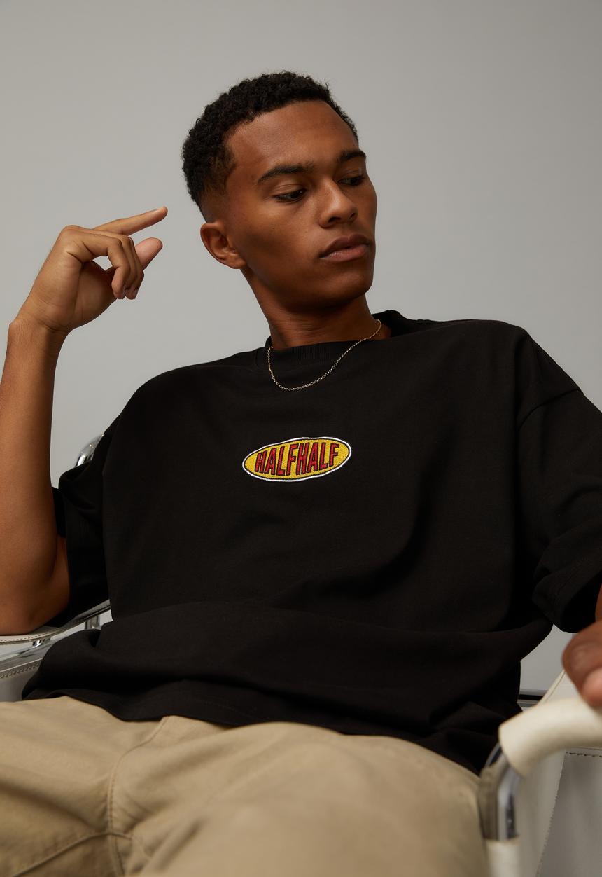 Factorie - Heavy weight box fit graphic T-shirt - black/half half